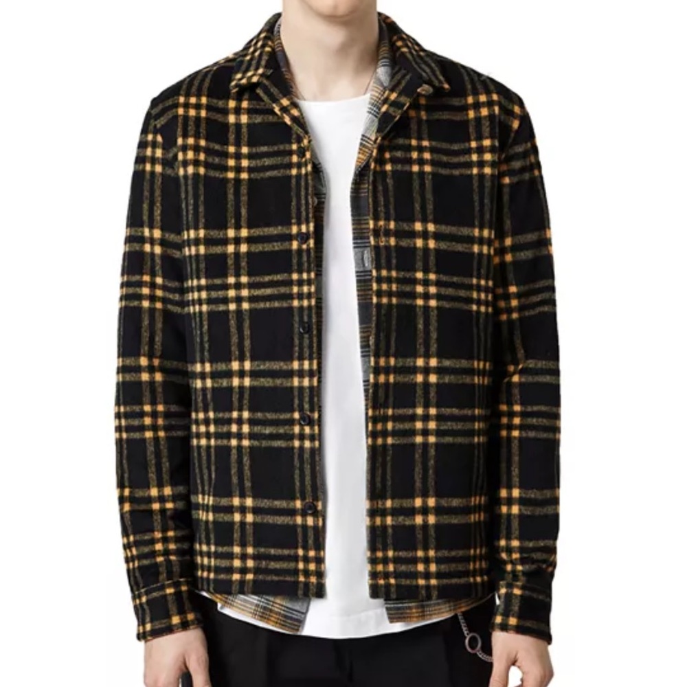 All Saints Black and Yellow Flannel Shirt Jacket
